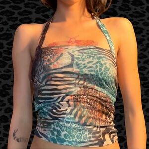 Blue and Black Animal Print Crop Top